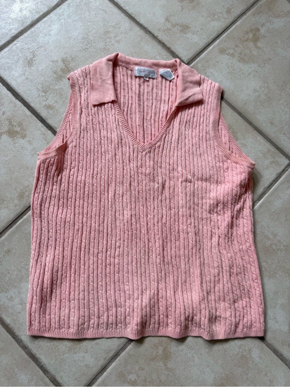 Pink Cable Knit Sleeveless Polo Top